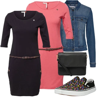 Outfit s Krémová/Černá/Vícebarevný/Modrá Nízká Teniska/Plátěná Teniska/Nazouvací Teniska/Letní Tenisky/Teniska teddy Vans "Módní jarní outfit"
