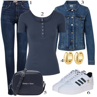 Outfit sa Plava/Tamnoplava/Svjetloplava Kratka Traper Jakna/Vintage Jakna/Traper Jakna Only "Tvoj otmjeni outfit"