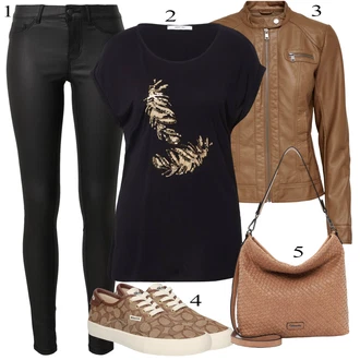 outfit mit Črna/Bela Usnjena Hlača/Leginge v Videzu Usnja/Usnjena pajkica/Treggings/Slim & Skinny Hlača Skinny Hlače/Hlače iz Imitacije Usnja Pieces "Pokrivalo za pomlad"