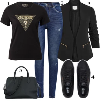 90. leta outfit mit Temno modra/Modra Kavbojke z Razporkom/Usnjena Jakna/Usnjene Čevlje/Zimska jakna/Kavbojke na Poteg/Push up Kavbojke/Kavbojke Visokega Pasu/Kavbojke z Luknjo/Usnjene jakne/Ženske 7/8 Kavbojke/Gležnarji Only "Pokrivalo za pomlad"Look: Stil, 90. leta, Kul, Disko, Francoski, Modernen, Stari denar