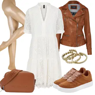 Mom Pričest Outfit sa Krem/Bijela Haljina Veći Broj/Tunika yas "Outfit za proljeće"Look: Etno, Boho, Mom, Rap, Preodjeven, Hippie, Brvnare, dan na plaži, Majčin dan, Pričest, Koncer, Krštenje