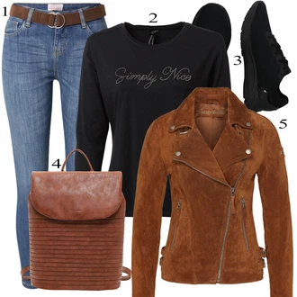 Styl Western Outfit s Modrá/Světle modrá Capri Džíny/Zimní bunda/Kožené Boty/Slim Fit Džíny/Džíny s Nízkým Sedem/Push up Džín/High Waist Džínové Kalhoty/Kožená bunda/Kotníková Bota/Džín s Nízkým Pasem/Zkrácené Džíny Sublevel "Cool vzhled na jaro"Look: Styl, Cool, Kovbojka, Univerzitní, Western