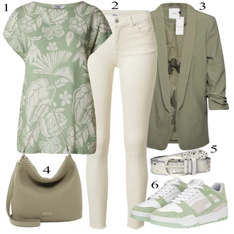 outfit mit Bež/Bela/Khaki Usnjena Jakna/Motoristične Kavbojke/Kavbojke z Razporkom/Kavbojka z Nizkim Pasom/Kavbojka z Nizkim Pasom/Push up Kavbojke/Ozke Kavbojke/Usnjene Čevlje/Termodžinsi Only "Pokrivalo za pomlad"