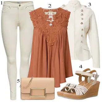 Outfit sa Smeđa/Bež/Narandžasta Top Bez Rukava/Party Top/Bluza top/Kratki top/Ležerni topić/Čipkasti Top MOLLY BRACKEN, Nekategorizirano MOLLY BRACKEN "Tvoj otmjeni outfit"