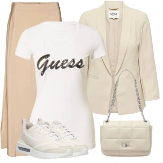 Outfit s Béžová/Hnědá/Khaki Maxi sukně/Unisex Sukně/Křesťanská Sukně/Zavinovací Sukně/Dlouhá Sukně/Sukně Pro Matriku/Vázací Sukně/Sukně do Délky Lýtka/Vintage sukně maxi/Moderní Sukně VERO MODA "Perfektní na jaro"