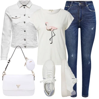 Outfit s Šedá/Krémová/Bílá/Světle šedá Džínové Bund/Krátký Bund/Letní Bund/Košilová bunda/Krátký Bund/Krátké Džínové Bundičky Only "Perfektní na jaro"