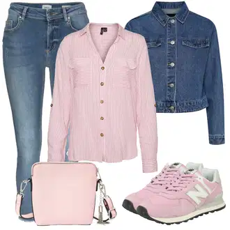 Outfit sa Zeleno/Plava Traper Jakna Pieces "Praktičan look"