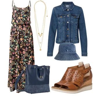 Outfit sa Plava/Tamnoplava/Svjetloplava Kratka Traper Jakna/Vintage Jakna/Traper Jakna Only "Proljetni outfit"