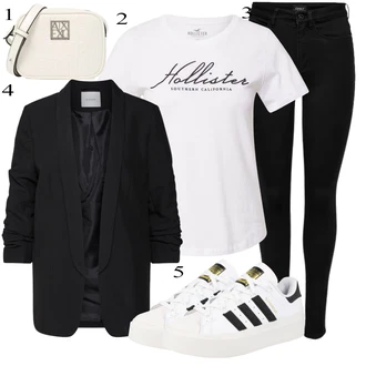 outfit mit Črna/Temno modra Pletena Pajkica/Pajkice z Razporkom/Neprosojna Pajkica/Usnjena Jakna/Oblikovana Pajkica/Tople Pajkice/Športna Pajkica/Podložena Pajkica/Baumwoll Pajkica Only "Pokrivalo za pomlad"