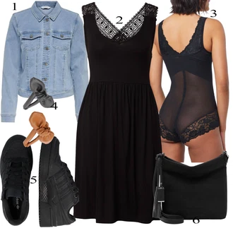 Šněrovací Outfit s Černá Žerzejové Šaty/Midi Šaty/Šaty Bez Rukávů/Šaty po kolenu/Letní Šaty/Šaty v Délce do Lýtka/Šaty Do Áčka About You "Cool vzhled na jaro"