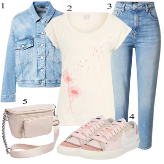 Poletje outfit mit Svetlo modra/Modra Vintage kavbojke/Zožene Kavbojke/Mom Jean/Kavbojke z Razporkom/Kavbojke Visokega Pasu/Girlfriend Kavbojke/Dad Kavbojka/Odrezane Kavbojke/Boyfriend Kavbojke/Gležnarji LTB "Pokrivalo za pomlad"