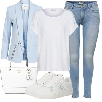Nadrozměrné Outfit s Šedá/Bílá/Krémová Jednoduchý top/Mužské běžecké boty/Neformální tričko/Tričko nadměrné velikosti/Košilový top/Tričko s krátkým rukávem/Krátký top/Tričko Only "Jarní Outfit"Look: Klasické, Nadrozměrné, Bezešvé, Skromné, Cool