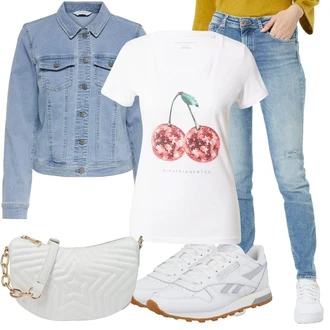 70tá léta Outfit s Modrá/Světle modrá Kožená bunda/Džíny s Nízkým Sedem/Navlékací džíny/Džíny s Rozparkem/Džíny s Dírou/Slim Fit Džíny/Kožené Boty/Kotníková Bota/Push up Džín VERO MODA "Jarní Outfit"Look: Styl, Emo, 70tá léta, Klasické, Cool, Disko, Moderní, Krásný, Old Money