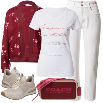 Outfit s Červená Taška/Doplňek/Dlouhý Zimní Kabát/Dlouhá tylová sukně/Dlouhé Šaty Coach "Jarní Outfit"