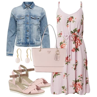 s hlubokým výstřihem Outfit s Fialová/Hnědá/Červená/Růžová Šaty S Potiskem/Boho Letní Šaty/Ležérní Šaty/Letní Šaty/Šaty na tenké ramínko/Šaty Na Ramínko About You "Jarní Outfit"