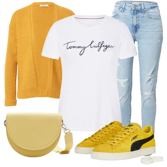 Outfit s Žlutá Doplňek/Dlouhá tylová sukně/Taška/Dlouhé Šaty/Dlouhý Zimní Kabát S.Oliver "Jarní Outfit"
