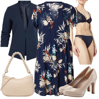 Ke kolenům Viskóza Outfit s Tmavě modrá/Modrá Šaty S Potiskem/Letní Šaty/Plážové Šaty/Ležérní Šaty/Pouzdrové Šaty/Občanské šaty/Šaty s Kapsou/Zavinovací Šaty/Společenské šaty pro hosta Only "Jarní Outfit"