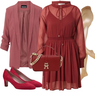 Outfity pro práci s Tmavě červená/Fialová/Červená Zimní šaty s dlouhým rukávem/Šaty s dlouhým rukávem/Šaty na Konfirmaci/Šaty na Podzim/Halenkové Šaty/Šifonové Šaty guido maria kretschmer women "Jarní Outfit"