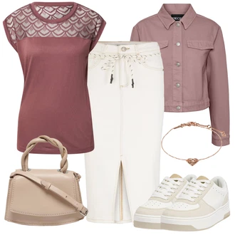 Outfit s Hnědá/Růžová/Fialová/Červená Tričko/Síťované tričko/Sportovní tričko/Sportovní top/Pánské boty Only "Jarní Outfit"