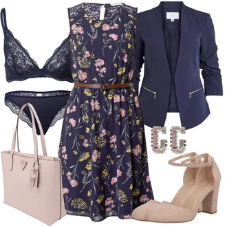 Lehké Outfit s Tmavě modrá/Modrá Ležérní Šaty/Šaty Bez Rukávů/Šaty S Potiskem/Letní Šaty/Šaty Do Áčka/Šaty s Páskem About You "Jarní Outfit"