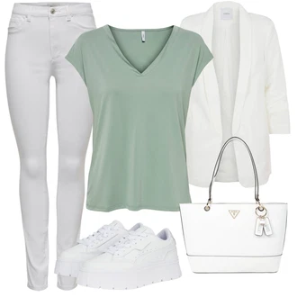 Outfit s Bílá Malá Taška/Shopper/Doplňek/Taška Guess "Jarní Outfit"