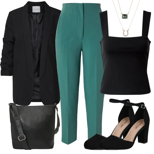 Kombinace Zelená/Tyrkysový Kalhoty s Vysokým Pasem/Obleková Kalhoty/Business Kalhoty/Mušelínové kalhoty/Kalhoty s nášivkou uprostřed/Kalhoty se Štěrbinou/Mrkvová Kalhoty Edited