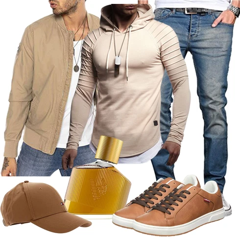 Schick Khaki/Beige Wickel Pullover/Strick Hoodie/Sport Sweatshirt/Pullover mit Stehkragen/Ausgefallener Hoodie/Sport Hoodie Leif Nelson kombinierenLook: Goa, Moderne, Schön, Schick, Leger, Empire, Coole, Outdoor, Techno