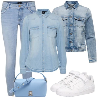 Zakopčaj dolje Outfit sa Svjetloplava Denim Majica VERO MODA "Stil Ulične Odjeće"