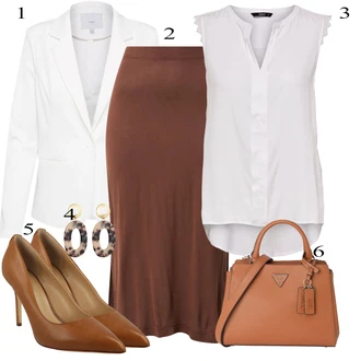Outfity pro matriční úřad Lehký s Bílá/Šedá/Hnědá Halenka Móda Pro Plnoštíhlou/Tunika Only "Perfektní na jaro"Look: Styl, Lehký, Rad, Emo, 20 léta, Elegantní, Kancelář, Old Money, Příliš oblečený, S průsvitem