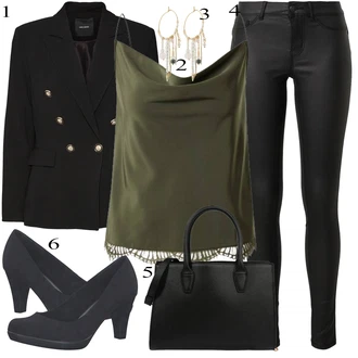 outfit mit Črna/Bela Usnjena Hlača/Leginge v Videzu Usnja/Usnjena pajkica/Treggings/Slim & Skinny Hlača Skinny Hlače/Hlače iz Imitacije Usnja Pieces "Pokrivalo za pomlad"