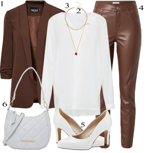 Kombinace Šedá/Hnědá/Béžová/Bílá/Krémová/Khaki Halenkové Body/Blůza s knoflíčkem/Halenka se Stojatým Límcem/Dlouhá Halenka/Halenka s Dlouhým Rukávem/Oversize Halenka/Oversize Muselínová Blůza/Slip-on Halenka/Tunikové Tričko Vila kombinovat s Hnědá/Khaki/Šedá/Béžová/Tmavě hnědá Kožený legíny/Kožená Kalhoty/Legíny Kožený Vzhled/Kalhoty z Umělé Kůže guido maria kretschmer women