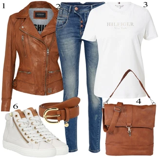 Biker outfit mit Rjava/Temno rjava/Roza Vintage Usnjena Jakna/Jesenska jakna/Motoristična jakna/Jakna iz Umetnega Usnja/Usnjena Bomber Jakna/Usnjena Jakna/Pomladna jakna Oakwood "Pokrivalo za pomlad"