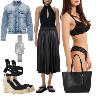 Outfit s Černá/Šedá/Tmavě šedá Sukně do Délky Lýtka/Křesťanská Sukně/Dlouhá Sukně/Maxi sukně/Midi Sukně/Moderní Sukně/Plisovaná sukně/Sukně Pro Matriku Vila "Stylový outfit na jaro"