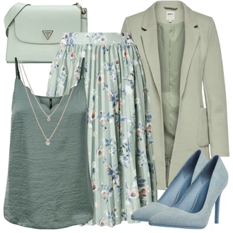 Retro Lyže Outfit s Růžová/Zlatý Náhrdelník/Bohatě zdobený náhrdelník/Jemný Řetízek Pilgrim "Stylová kombinace na jaro"Look: Styl, Elegantní, Old Money, Retro, 80tá léta, Plavání, Lyže