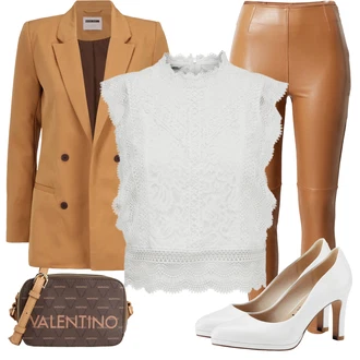 Outfit s Béžová/Hnědá Kalhoty z Umělé Kůže/Latexové legíny/Kožený legíny/Legíny Kožený Vzhled/Kožená Kalhoty/Vinylový Legín Abercrombie & Fitch "Stylová kombinace na jaro"