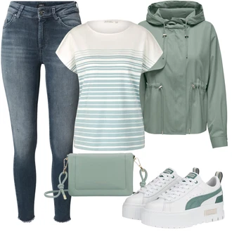 Outfit s Tmavě zelená/Zelená/Světle zelená Větrovka/Udržitelná bunda/Nepromokavé Bund/Funkční Bunda/Jarní bunda Only "Stylový look na jaro"