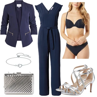 Dlouhý rukáv Outfit s Tmavě modrá/Modrá Slavnostní Overall/Letní Overall/Svatební kombinéza/Overal se širokými nohavicemi/Elegantní Overal About You "Stylový look na jaro"