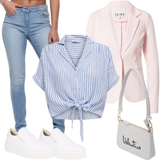 S Mašlí Outfit s Lilové barvy/Světle modrá/Modrá/Tmavě modrá Halenka a Tunika/Halenka Móda Pro Plnoštíhlou Only "Stylový look na jaro"