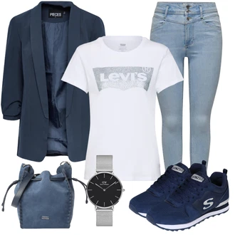 90tá léta Outfit s Červená Balónová košile/Jednoduchý top/Ležérní top/Zkrácený Top/Pletený top/Pletené tričko/Košilový top/Krátký top levi's ® "Stylový look na jaro"Look: 80tá léta, 90tá léta, Francouzské, Mom, Univerzitní