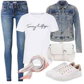 Moderní Outfit s Světle modrá/Modrá Krátké Džínové Bundičky/Džínové Bund LTB "Stylový look na jaro"Look: 90tá léta, Cool, Moderní, Krásný, Old Money, Univerzitní, Western