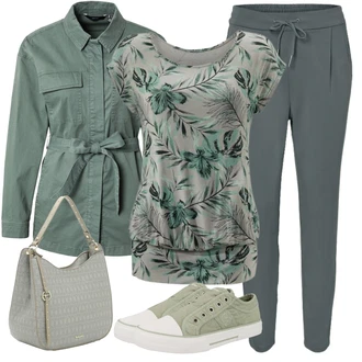 Outfity pro zábavu Tropický s Tmavě zelená/Zelená Halenek top/Pánské boty/Tričko s potiskem/Ležérní top/Krátký top/Top Na Party/Košilový top/Jednoduchý top/Halenka Bez Rukávů Lascana "Stylový look na jaro"