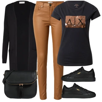 Outfit s Fialová/Červená/Hnědá Tričko & Top Fancy tričko/Funkční tričko/Těhotenské tričko/Pletené tričko/Košile s potiskem/Tričko s krátkým rukávem/Tréninkové tričko/Tričko s potiskem/Zavinovací Tričko Armani Exchange "Stylový look na jaro"