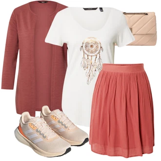 Outfit s Červená/Hnědá/Tmavě červená Pletenina veľkej veľkosti/Halenka a Tunika Tunika Only "Stylový outfit na jaro"