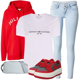Outfit s Červená Nízká Teniska/Teniska na platformě/Skate Bota/Vintage teniska Jordan "Stylový outfit na jaro"