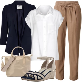 Čtvrtinový rukáv Outfit s Bílá/Krémová Halenka s Krátkým Rukávem/Lněná Halenka/Blůza s knoflíčkem/Bezrukávní blůza/Slip-on Halenka/Tunikové Tričko Lascana "Stylový outfit na jaro"