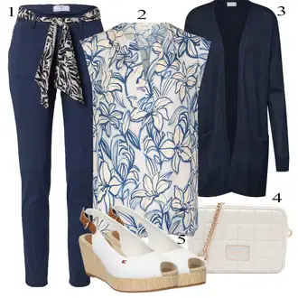 Outfit sa Plava/TamnoPlava Jersey Hlača/Skinny Hlače/Štofaste hlača/Uske Hlača/Hlače Visokog Struka/Ležerna Hlača/Paperbag Hlača/Hlača s Perjem/Jeggings/Hlača s Uzorkom/Hlače s Prorezom le temps des cerises "Tvoj otmjeni outfit"