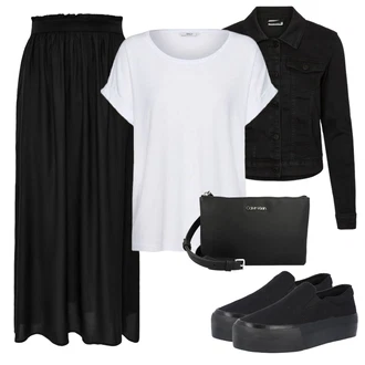 Dlouhé Outfit s Černá Teniska Skate Bota/Nazouvací Teniska About You "Vzhledy pro volný čas"