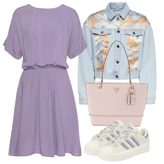 Outfit s Šedá/Fialová Tunikové šaty/Šifonové Šaty/Žerzejové Šaty/Halenkové Šaty/Občanské šaty/Šaty S Kosticí/Šaty s Páskem Lascana "Vzhledy pro volný čas"