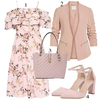 Off-Shoulder outfit mit Roza Obleka velike velikosti About You "Pokrivalo za pomlad"