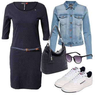 Outfit s Tmavě modrá Šaty s Páskem/Šaty s 3/4 Rukávem/Business Šaty/Kancelářské šaty/Pletené Šaty/Polo Šat/Ležérní Šaty/Úzké Šaty/Zimní Pletené Šaty Ragwear "Vzhledy pro volný čas"